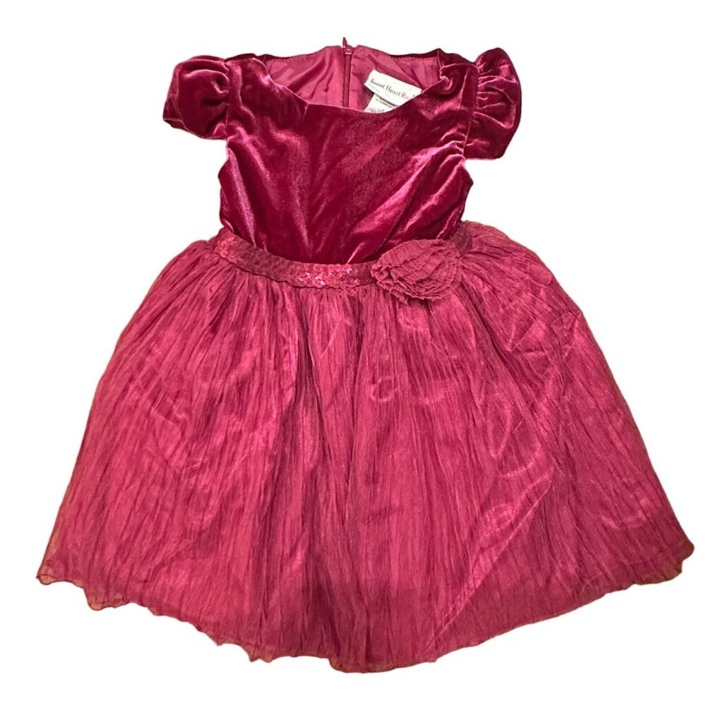 Sweet Heart Rose Dress Size 3T Pink Sequin Belt Velvet Boddice Easter Christmas